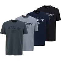 s.Oliver Herren T-Shirt, 4er Pack - Basic, Logoprint, Rundhals, Baumwolle