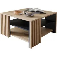 Forte CARDIGAN Couchtisch 80, moderner Sofatisch mit Ablage und Lamellendesign, Wohnzimmer, Holzwerkstoff, Artisan Eiche Holzdekor|Schwarz, 80 cm breit x 45 cm hoch x 80 cm tief