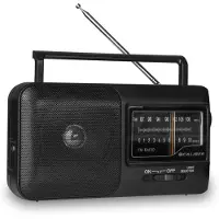 Caliber Notfallradio - Tragbares Radio - Batterie- und Netzbetrieb - Retro-Radio - UKW-Radio - Küchenradio - Notfallradio Denk Voraus - Griff - Kopfhöreranschluss - Schwarz (HPG317-B)