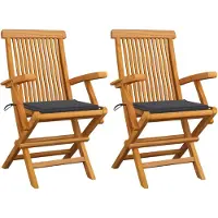 vidaXL Gartenstühle mit Anthrazit Kissen 2 Stk. Massivholz Teak