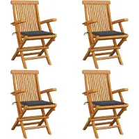 vidaXL Klappstühle mit anthrazitfarbenen Kissen, 4-teilig, Massivholz Teakholz