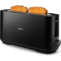 Philips Daily Collection Toaster, 1 langer Toastschlitz, Brötchenaufsatz, 8 Stufen, Auftaufunktion, Schwarz (HD2590/90)