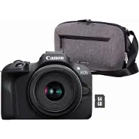 Canon EOS R100 + RF-S 18-45mm F4.5-6.3 is STM Objektiv + Kameratasche + 64GB SD-Karte (Spiegellose Digitalkamera, 4k Videokamera, 24,1 Megapixel, Bildstabilisator, Objektivsteuerring, WLAN) sch...
