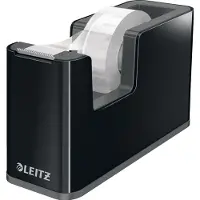 Leitz Klebefilmabroller WOW, ergonomisch, für Klebebandrollen mit B 19 mm x L 33 m, inkl. Klebeband, recycelbarer ABS-Kunststoff, schwarz/schwarz