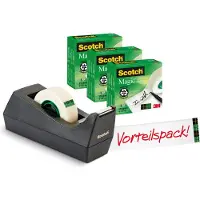3M Schreibtisch-Klebebandabroller C38, Schwarz + Magic Unsichtbares Klebeband, 19 mm x 33 m, inkl.3 Rollen