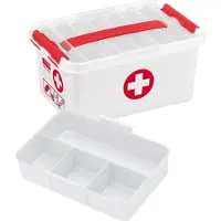 Sunware Erste-Hilfe-Box Q-line, inkl. Einsatz mit Fächerteilung, 6 l, B 300 x T 200 x H 145 mm, weiß/rot