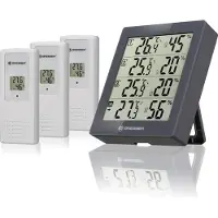 Bresser Thermo-Hygrometer mit 3 Funksensoren, 4 Messpunkte für Temperatur und Luftfeuchtigkeit, Raumklimaindikator, für innen und außen