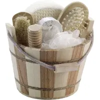 Croll & Denecke Geschenkset Holzbottich gestreift, 7-teilig für Bad oder Sauna 1 St Set