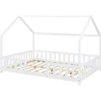 En.casa Kinderbett ’Sisimiut’ in Haus-Optik mit Matratze und Rausfallschutz Kiefernholz 120 x 200 cm Weiß