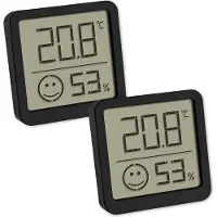 TFA-Dostmann 2er-Set Thermo-Hygrometer mit Smiley-Klimakomfortanzeige, Raumtemperatur, Luftfeuchte, schwarz