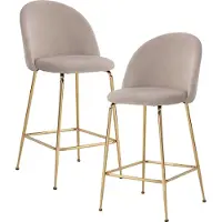 FineBuy 2er Set Barhocker Beige Samt Hocker mit goldenen Beinen Küchenhocker Skandinavisch Stoff / Metall 110 kg Barstuhl Tresenhocker Bistrohocker
