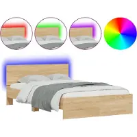 vidaXL Bettgestell mit Kopfteil LED-Beleuchtung Sonoma-Eiche 140x200cm