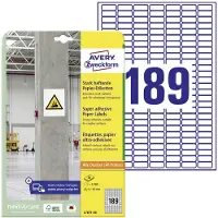 Avery Etiketten L7871-20, stark haftend, geeignet für Inkjet-& Laserdrucker, 25,4 x 10 mm, 3780 Stück/20 A4-Bogen, 100 % FSC-Papier, weiß