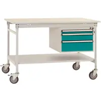 Manuflex BB5381.5021 Komplett-Beistelltisch BASIS mobil mit Melamin-Platte + Gehäuse-Unterbau, BxTxH: 1500 x 800 x 850 mm Wasserblau