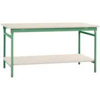 Manuflex BB5227.6011 Komplett-Beistelltisch BASIS stationär mit Kunststoff-Platte + Zwischenboden, BxTxH: 1500 x 800 x 780 mm Resedagrün (RAL 6011)