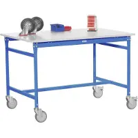 Manuflex BB4025.5012 Beistelltisch BASIS mobil mit Multiplex-Platte in Lichtblau RAL 5012, BxTxH: 1000 x 800 x 850 mm Licht-Blau (RAL 5012)