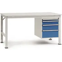 Manuflex AU5845.2001 Komplett-Arbeitstisch Grund UNIVERSAL Standard mit Multiplex-Platte, BxTxH = 2000 x 800 x 760-870 mm Rotorange (RAL 2001)