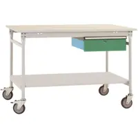 Manuflex TP5341.6011 Komplett-Beistelltisch BASIS mobil mit Melamin-Platte + Einzelschubfach, BxTxH: 1250 x 800 x 850 mm Resedagrün (RAL 6011)