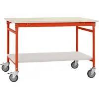 Manuflex BB5311.2001 Komplett-Beistelltisch BASIS mobil mit Melamin-Platte + Zwischenboden, BxTxH: 1000 x 600 x 850 mm Rotorange (RAL 2001)