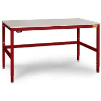 Manuflex LC3083.3003 ESD ESD-Arbeitstisch CANTOLAB Spezial mit Kautschukplatte, BxTxH = 1750 x 800 x 752-952 mm Rubin-Rot