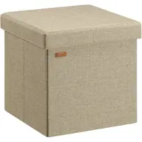 Casaria Faltbarer Sitzhocker mit Stauraum Leinenoptik Beige