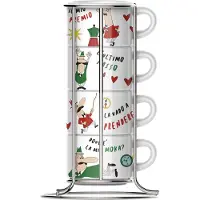 Bialetti Cappuccinotasse, (5 tlg.), (4 Cappuccinotassen mit Metallgestell)