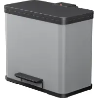 Hailo Öko trio Plus L Tret-Mülltrenner - freistehender 3 x 9 Liter Dreifachmülleimer aus Stahlblech - Mülltrennsystem mit soft close Deckel - 3-fach Abfalltrenner für die Küche - Silber