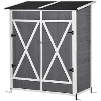Outsunny Gartenschrank Geräteschuppen mit 2 Tür Asphaltdach Tannenholz Grau+Weiß