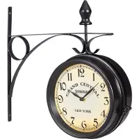 Relaxdays Bahnhofsuhr doppelseitig, Batterie, retro, New York, HBT 35 x 35 x 10 cm, zweiseitige Wanduhr Vintage, schwarz