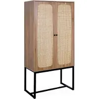 Sweeek - Geschirrschrank mit Rattan-Geflecht und Holzdekor 2 Türen 165 cm - Natur