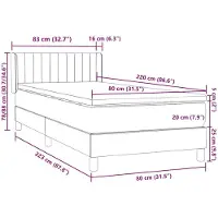 vidaXL Boxspringbett mit Matratze Dunkelgrau 80x220 cm Samt
