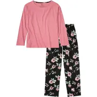 Bonprix Pyjama , Damen, Gr. 36/38 (S), lila (beerensorbet, schwarz geblümt), Obermaterial: 100% Baumwolle, bedruckt, Basic lang, Rundhals, Homewear-Sets Pyjama, bequeme Passform, aus Baumwolle