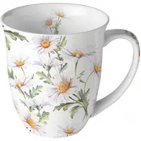 Ambiente Tasse 10cm Porzellan mit Margeriten Blumenmotiv - 0,4L Keramiktasse Porzellangeschirr Kaffeetasse Teetasse Kakaotasse Frühlinggeschirr Porzellantasse