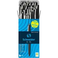 Schneider Kugelschreiber K15, Strichbreite Medium 1,0 mm, Schreibfarbe schwarz, Gehäuse schwarz, dokumentenecht, nachfüllbar, 50 Stück