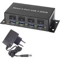 Renkforce RF-3955362 USB-Hub 4 Port USB-A USB 3.0 5 GBit/s Metallgehäuse, einzeln schaltbar, zur Wandmontage Schwarz RF