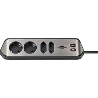 Brennenstuhl 1153590410, 2 m, Drinnen, IP20, Schwarz, Silber, 4 AC-Ausgänge, 100 mm