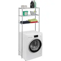 Relaxdays Waschmaschinenregal Metall, 3 Ablagen, Regal Waschmaschine, Trockner, WC, Badregal HBT 162,5x67x30 cm, silber
