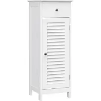 Vasagle Hochschrank Holz mit Schublade, Badschrank mit Lamellentür weiß