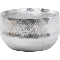 FineBuy Design Couchtisch rund 60 cm aus Metall silber Handgefertigter Aluminium Wohnzimmertisch mit Hammerschlag Orientalischer runder Alu Sofatisch
