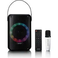 Lenco BTC-060BK - Karaoke-Set mit Bluetooth, wiederaufladbarem Akku, drahtlosem Karaoke-Mikrofon und Disco-LED-Beleuchtung