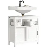 SoBuy Waschbeckenunterschrank Badezimmerschrank-Badschrank mit Fußpolster, Unterschrank Waschbecken-Kommode für Badezimmer, Badmöbel, Weiß FRG128-W
