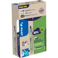 Pilot Pen Kugelschreiber Bottle 2 Pen Ecoball, schwarz, Strichbreite 0,6 mm, dokumentenecht, nachfüllbar, 86 % Recyclingmaterial, 10 Stück + 10 Minen schwarz