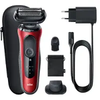 Braun Series 6 61-R1200s, Folienschaber, Schwarz, Rot, SensoFlex, SensoFoil, Tasten, LED, Akku