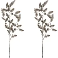 Creativ Green Winterliche Kunstpflanze "Weihnachtsdeko" Zweig mit zahlreichen Tannenspitzen, silber, 2er-Set