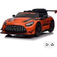 Vrooomy Mercedes AMG GT3 Kinder Elektroauto 12V (1–6 Jahre) – Offiziell Lizenziert Mercedes-Benz, mit 2.4G Fernbedienung, EVA-Reifen, Ledersitz & 3-Punkt-Gurt – Kinder Elektroauto Orange