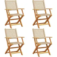 vidaXL Gartenstühle 4 Stk. Klappbar Beige Poly Rattan & Massivholz