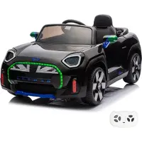 Vrooomy MINI Aceman Kinder Elektroauto 12V (1–5 Jahre) – Offiziell lizenziert, mit Fernbedienung, EVA-Reifen, Bluetooth & Ledersitz – Kinder Elektrofahrzeug – Schwarz