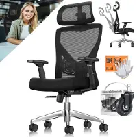 Kesser Bürostuhl mit verstellbaren Armlehnen Drehstuhl mit Lendenwirbelstütze Rückenschonend Schreibtischstuhl ergonomisch mit Kopfstütze Office Chair Wippfunktion bis 125° mit 5x Gummirollen