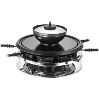 Unold 48726 Raclette Multi 4 in 1 für 8 Personen mit Fonduetopf bis zu 700ml Natursteinplatte Grillplatte abnehmbar