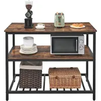 Vasagle Bäckereiregal, Kücheninsel mit großer Arbeitsplatte, stabiler Stahlrahmen, 60 x 120 x 90 cm, Industrieküchenregal, leicht zu montieren, rustikales Braun und Schwarz KKI01BX
